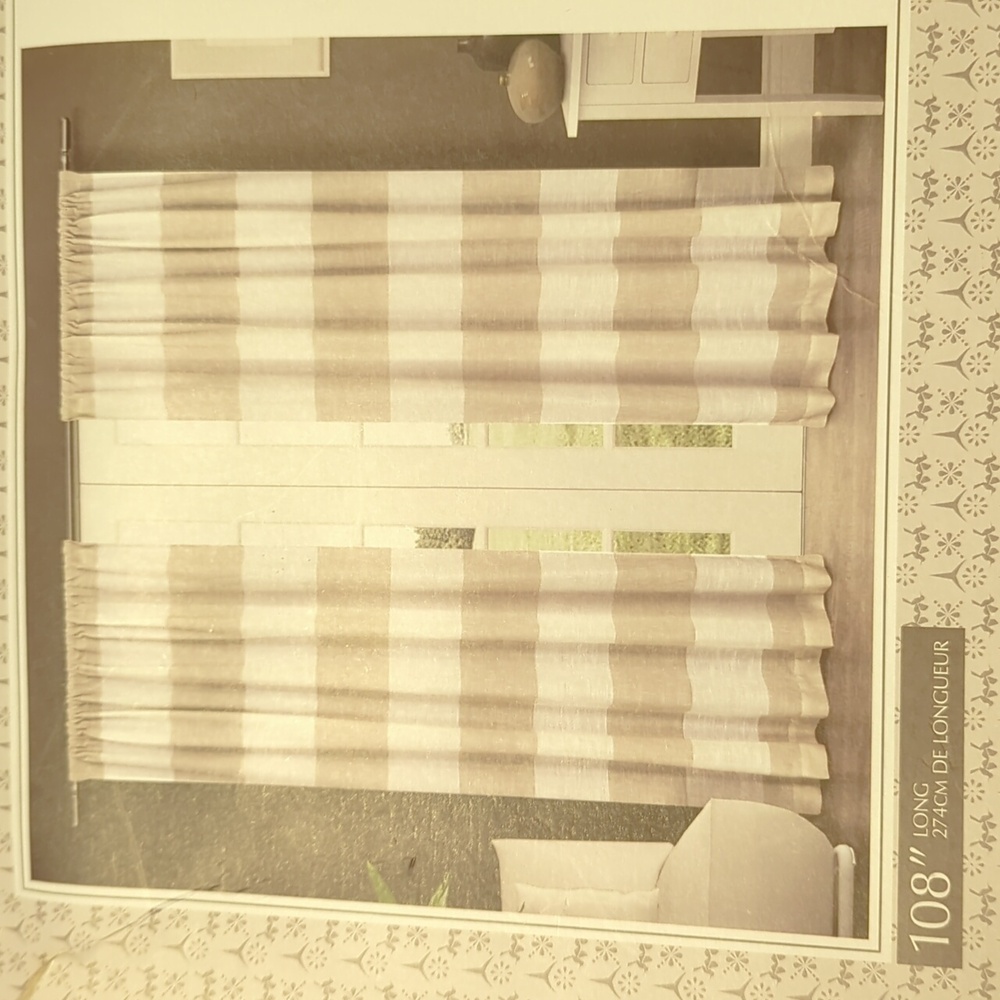 NWT White & Tan rod curtains (set of 2) 108"
